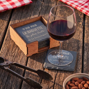 Lot de 6 dessous de verre carré en ardoise avec coffret