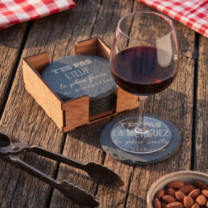 Lot de 6 dessous de verre rond en ardoise avec coffret